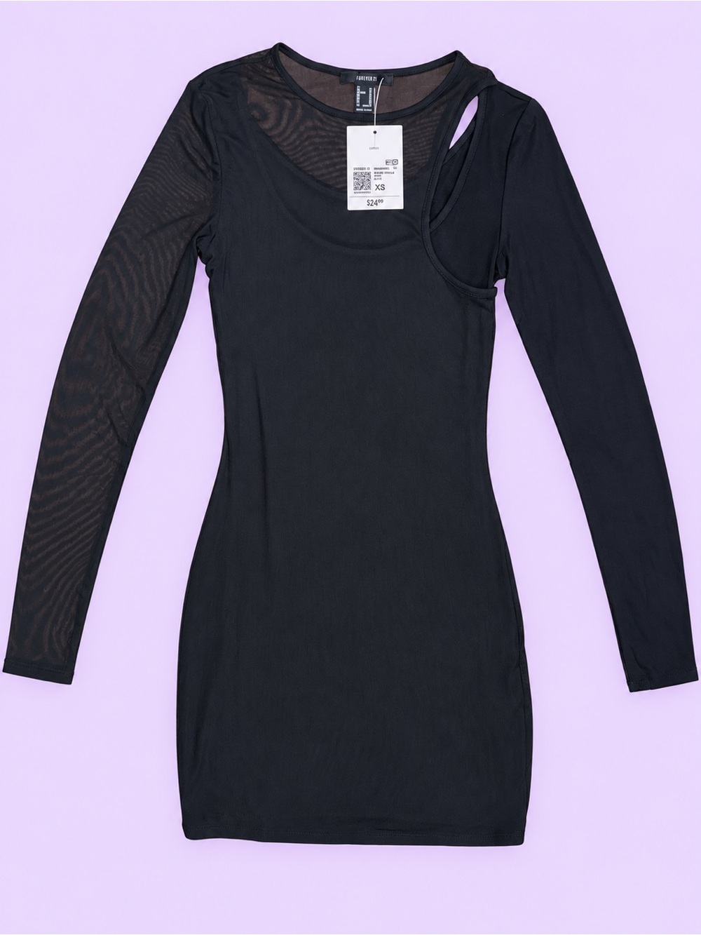 Forever 21 Black Long Sleeve Asymmetric Cutout Bodycon Dress
